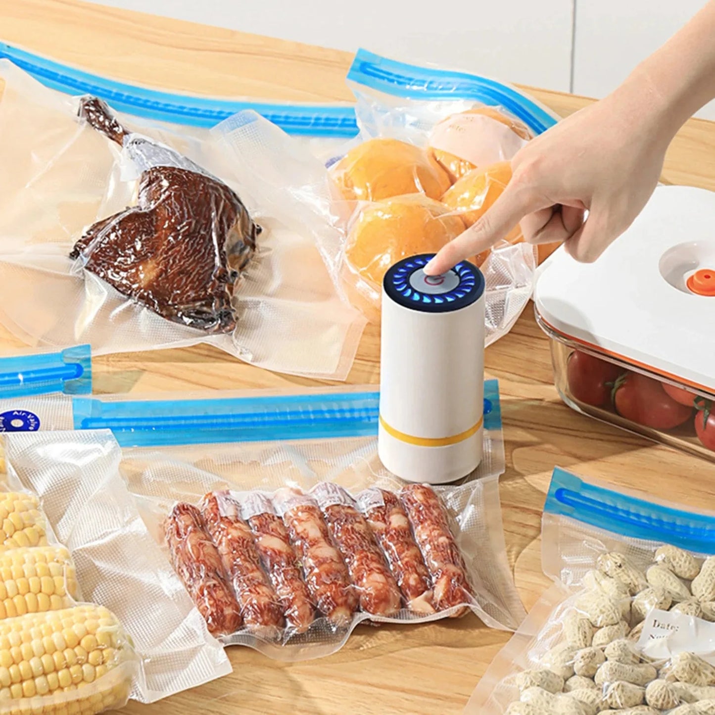 LEMEENQ USB Rechargeable Electric Air Pump for Vacuum Sealed Food Bag Household Food Vacuum Compression Bag Reusable Storage Bag