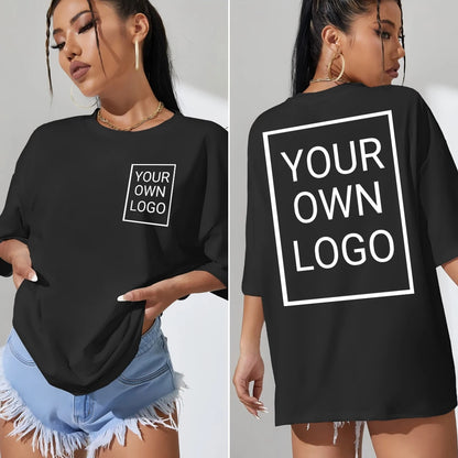 Double Sided Customized LOGO Picture Women T-Shirt Summer Y2K Loose Short Sleeves Comfortable T Shirts Crewneck DIY Tee Tops