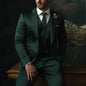 Green Mens Suits Casual 3 Pieces Slim Fit Notch/Peak Lapel Formal Wedding Groom Wear Blazer Tuxedos for Party(Blazer+Pants+Vest)