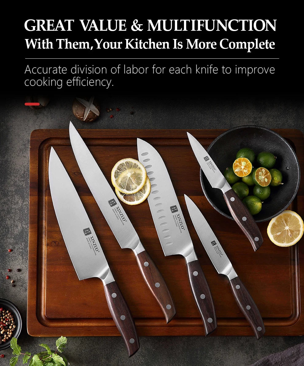 XINZUO 1-5PCS High Quality 3.5+5+8+8+8"  Paring Utility Cleaver Chef Knife Germany 1.4116 Stainless Steel Kitchen Knife Sets