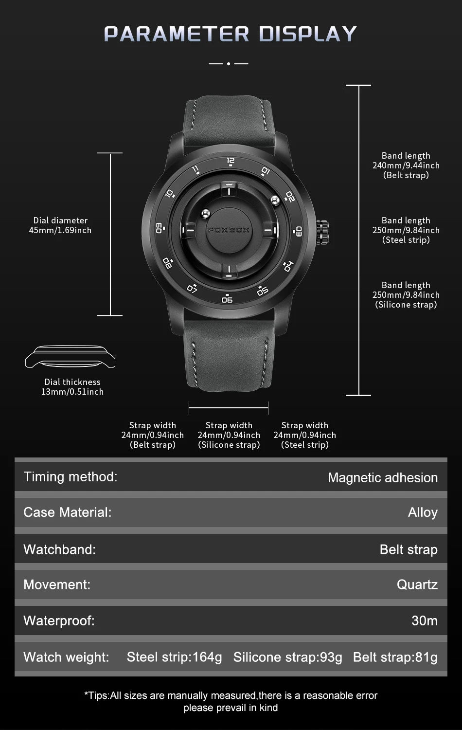 FOXBOX Watch Planet Design Fashion Floating Magnetic Pointer Free Ball Bearing Creative Simple Waterproof Quartz Watch for Men