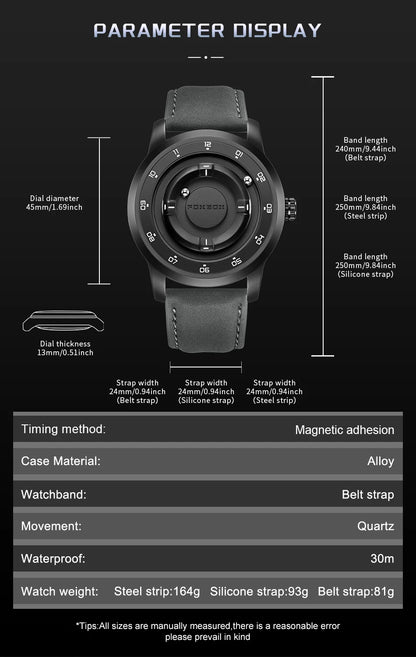 FOXBOX Watch Planet Design Fashion Floating Magnetic Pointer Free Ball Bearing Creative Simple Waterproof Quartz Watch for Men