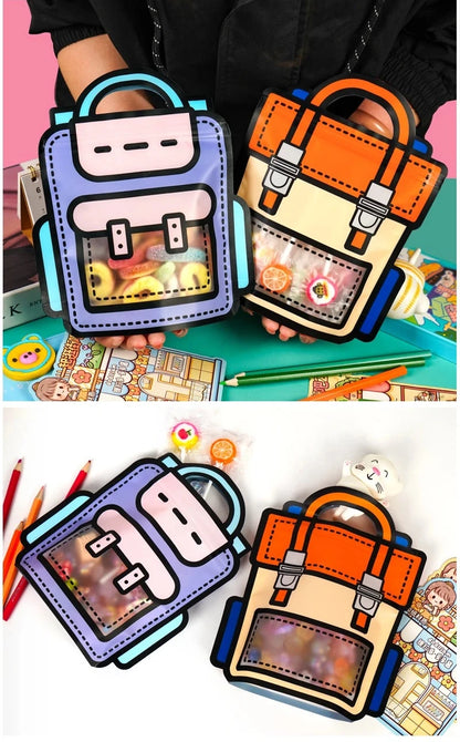 10-50 PCS Cartoon Self-Sealing Snack Bags Schoolbag Shape Biscuit Candy Handbags Children's Day Kids Birthday Gift Packaging Bag