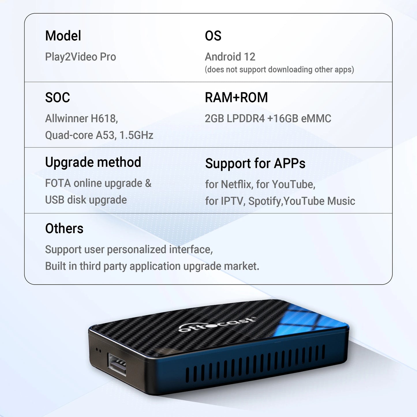OTTOCAST Wireless CarPlay Android Auto Adapter Play2Video Pro Video Box New WiFi Car Accessories for Youtube for Netflix