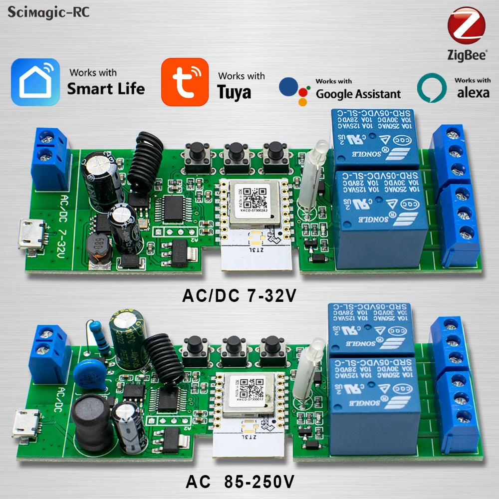 Alexa Smart Switch Zigbee Smart Home 2/1 Channels 220V 7-32V 85-250V 10A Relay Module Work With Alexa/Google Assistant