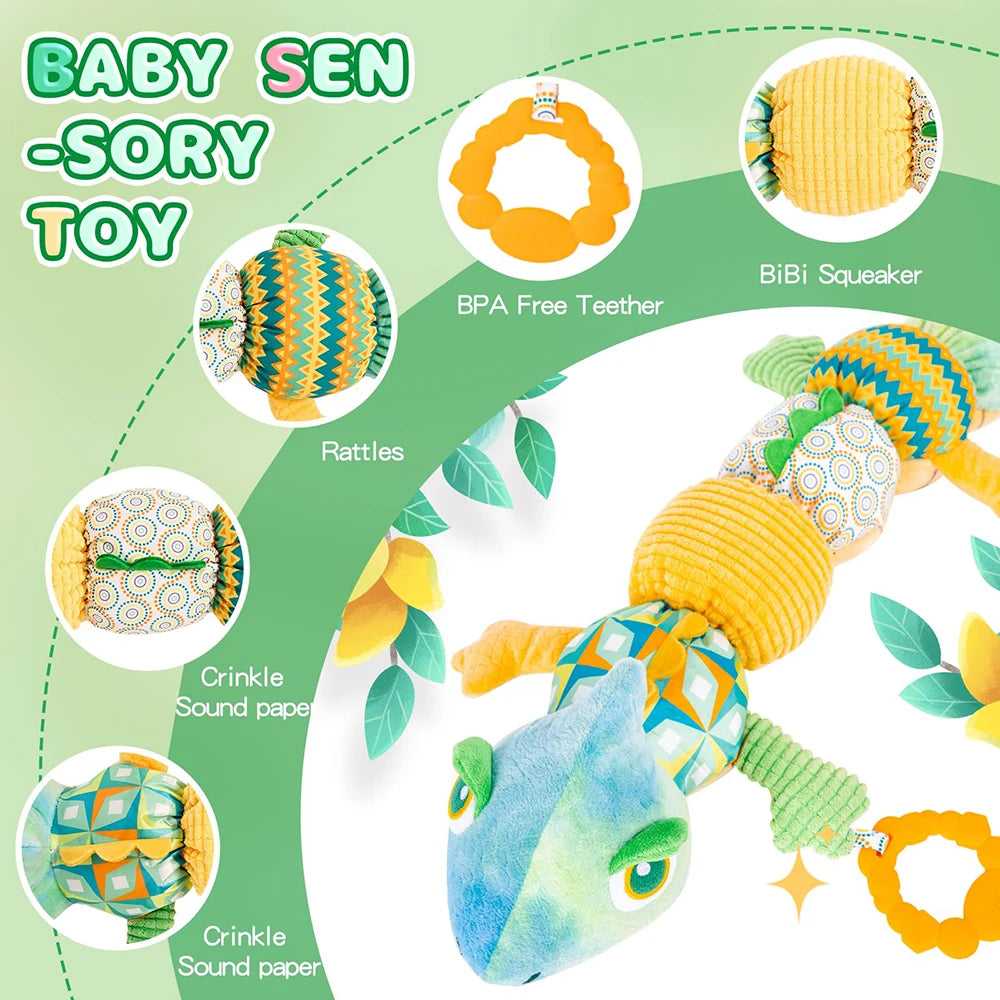 Tummy Time Toys 0-24 Months Baby Musical Stuffed Animal Infant Ruler Design Rattle and Multi-Textures Newborn Toys for Babies