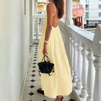New Dresses 2025 Woman Fashion Summer Sexy Backless V-neck Skirt Holiday Solid Colours Top Clothing