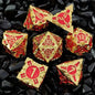7 Pcs Cosplay D4-D20 DND Brass Gold Polyhedral Sharp Edge Casino Dice Rpg Table Board Game Tray Gem Stone Dragon Metal Steel Set