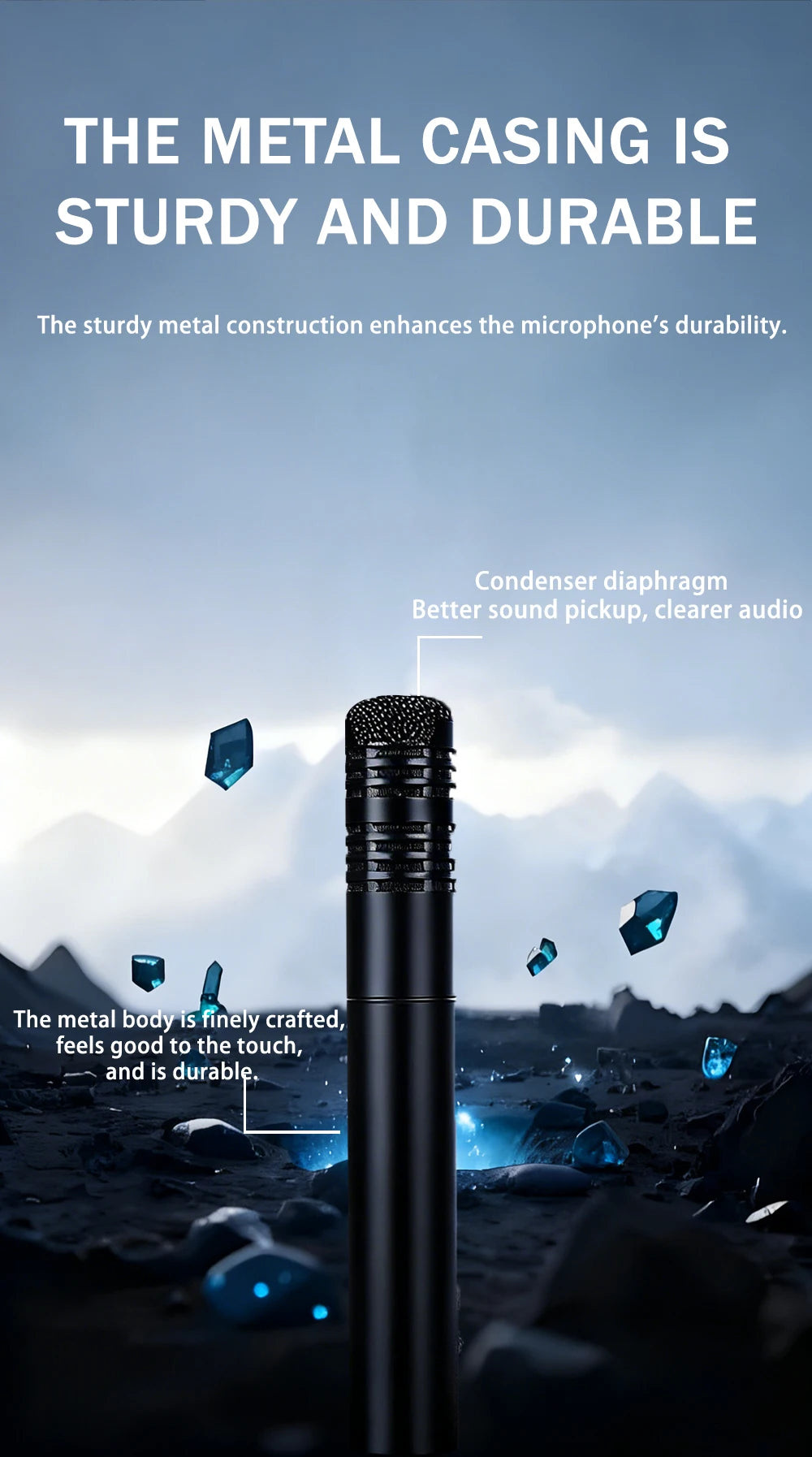 High-quality metal condenser microphone, durable and drop-resistant, suitable for live streaming, karaoke, and recording, univer