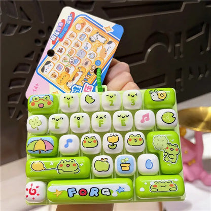 Cute 26 Grids Stress Relief Simulation Keyboard Keychain Animal Diary Desktop Decoration Student Bag Ornament Toy Creative Gift
