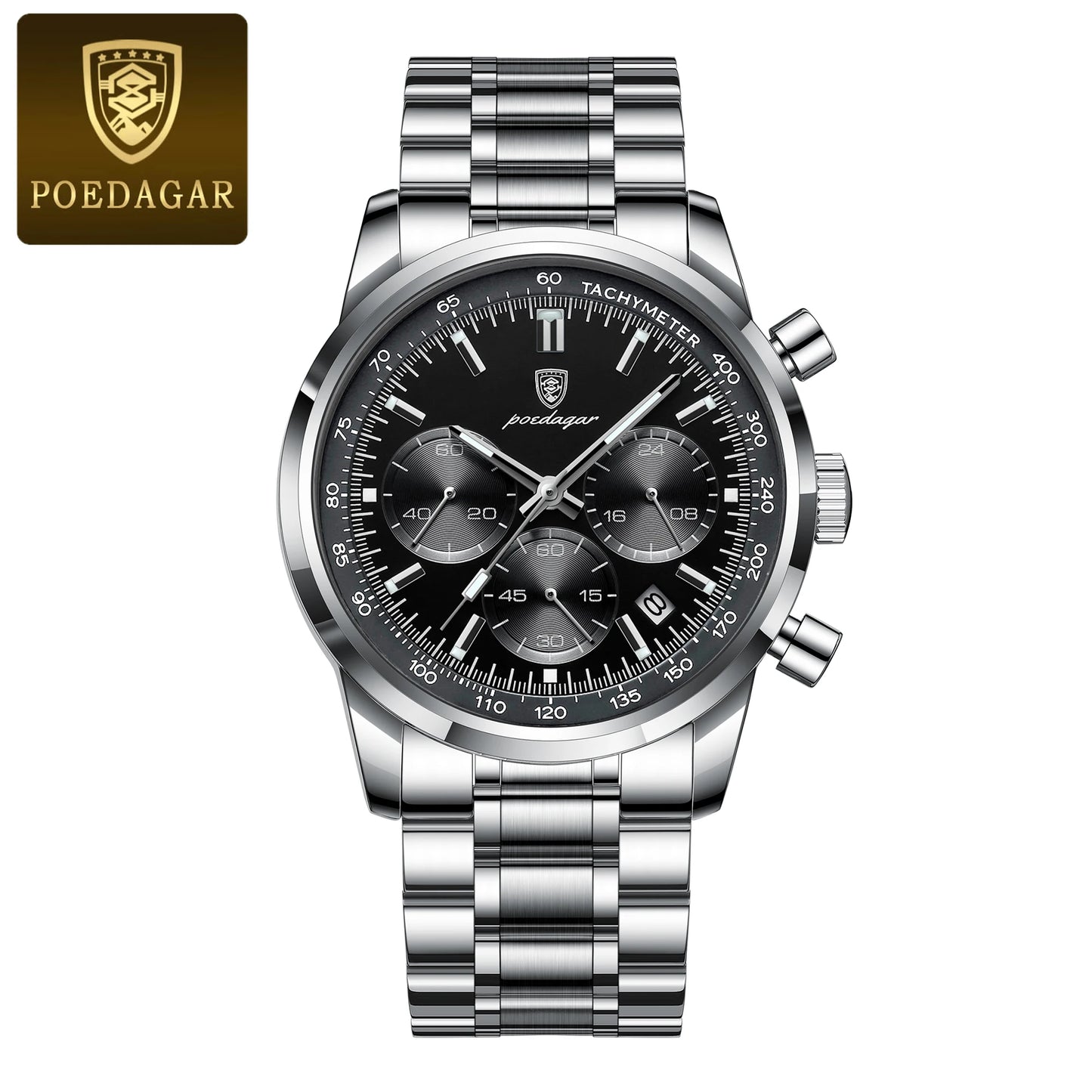 POEDAGAR Luxury Fashion Men Wristwatch Waterproof Luminous Chronograph Date Man Watch Stainless Steel Sport Quartz Men's Watches