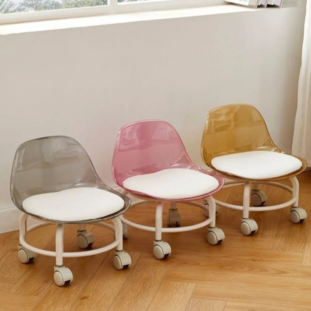 New Transparent Small Stool Universal Wheel Simple Low Chair Multifunctional Noiseless Backrest Seat Household