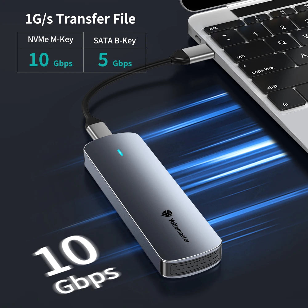 Yottamaster SATA M.2 NVMe SSD Enclosure Dual Portocol NVMe to USB Adapter USB 3.1 Gen2 USB C External Case Box Aluminum alloy