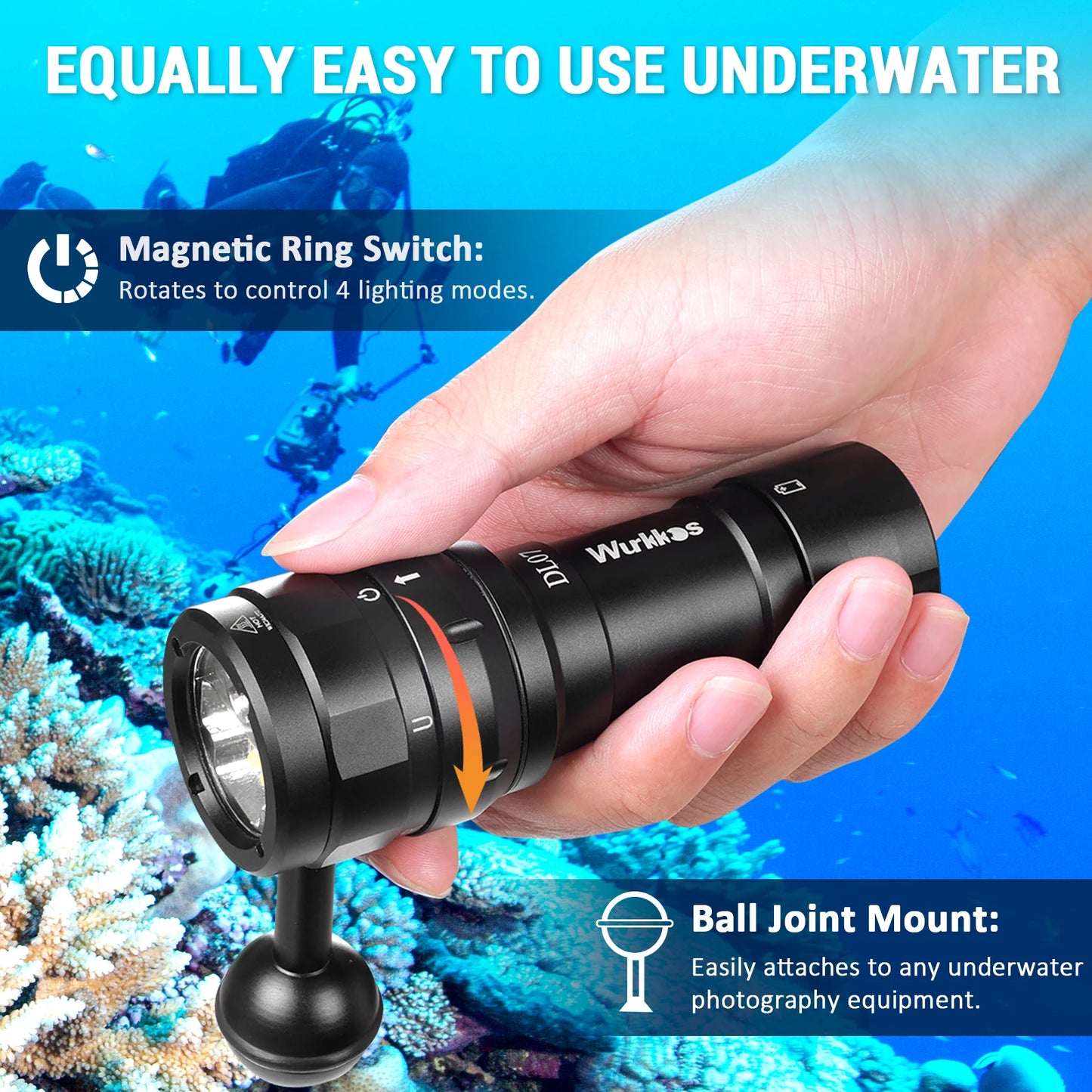 Wurkkos DL07 Scuba Diving Flashlight 26650 Multi Color LED Lamp White Red Light 3000LM EDC Underwater Lantern IPX8 Rotary Switch