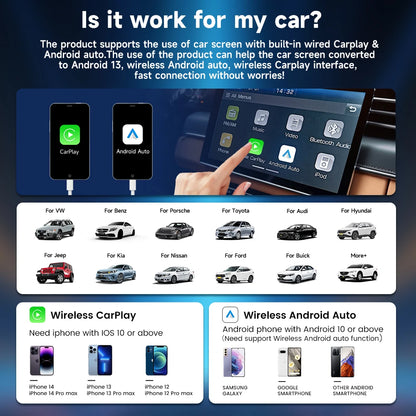 CarlinKit Wireless Carplay TV Box Smart 8+128G Android Auto AI Box  HDMI Output Android 13 Video Adapter For Youtube Kia IPTV