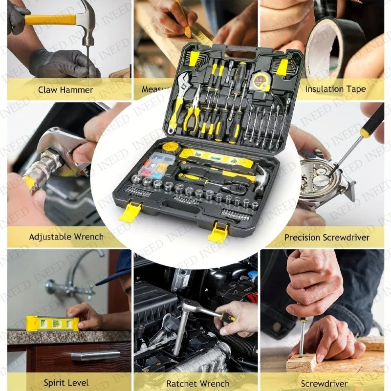 108 Pcs/set Socket Wrench Auto Repair Tool Combination Package Mixed Tool Set Hand Tool Kit with Plastic Toolbox Storage Case