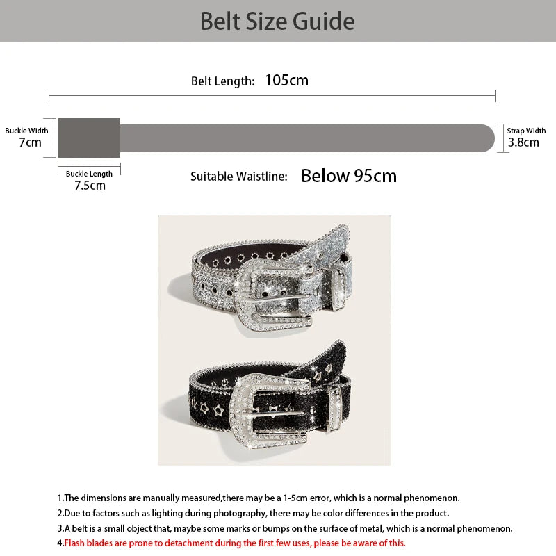 Gothic Black Silver Metal Buckle Rhinestone Belt Luxury Desiner Four Seasons Y2K Womens Jeans Belt Plus Size Men's Waistband