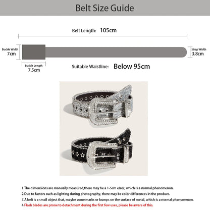 Gothic Black Silver Metal Buckle Rhinestone Belt Luxury Desiner Four Seasons Y2K Womens Jeans Belt Plus Size Men's Waistband