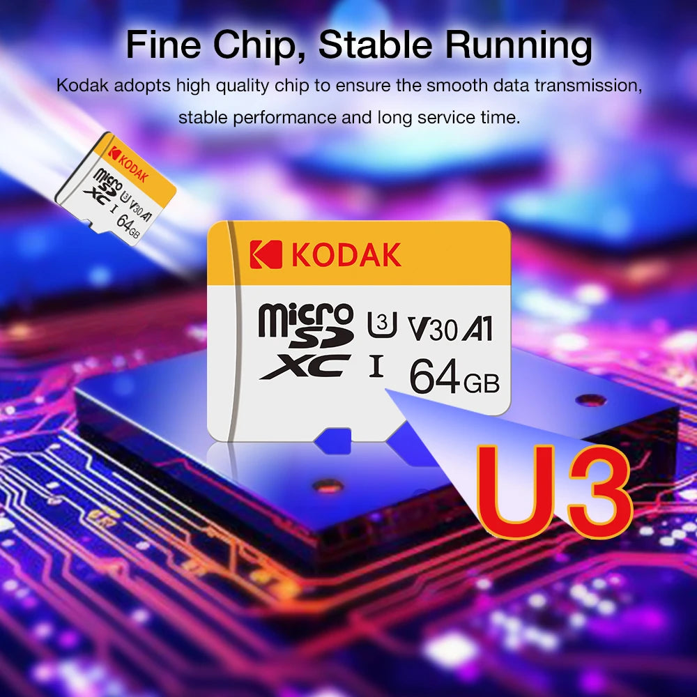 KODAK Micro SD Card 32GB 64GB 128GB Memori Memory Card C10 TF Micro SD SDXC U3 V30 4K For Phone Drone Camera