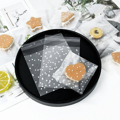 100pcs Plastic Transparent Cellophane Bags Polka Dot Candy Cookie Gift Bag Self Adhesive Candy Bags for Wedding Birthday Party