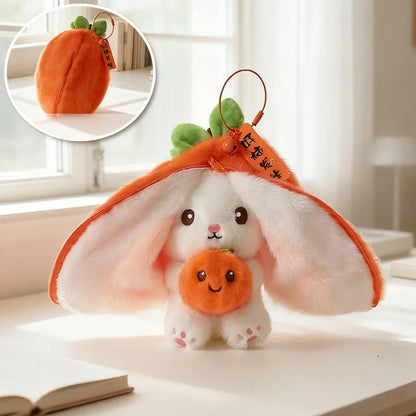 New Cute Fruit Bunny Plush Toy Creative Durian Pineapple Carrot Strawberry Turn Into Rabbit Soft Doll Birthday Christmas Gift
