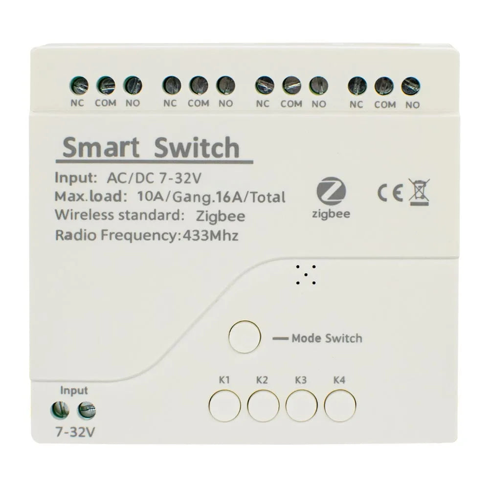 Tuya Zigbee Relay 4CH Smart Home Switch Module APP Remote Control Wireless Radio RF 433 4 Channel Relay for Zigbee Gateway Hub