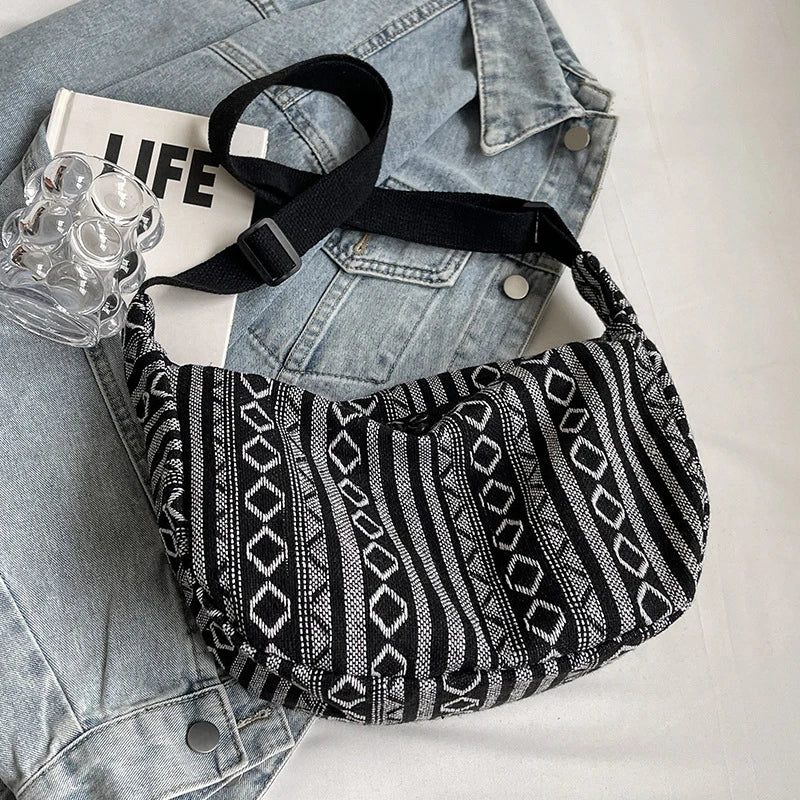1pcs Crossbody Bags Tribal Style Shoulder Bag Foldable Crossbody Striped Pattern Flag Theme Hand Washable Edge Painted Lining