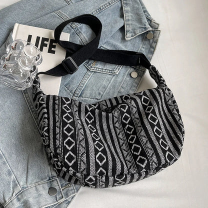 1pcs Crossbody Bags Tribal Style Shoulder Bag Foldable Crossbody Striped Pattern Flag Theme Hand Washable Edge Painted Lining