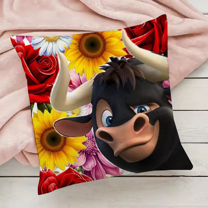 Cute Cartoon Ferdinand Pillow Case Pillowcase Anti-dustmite Pillow Invisible zipper silky short plush Sofa cushion cover
