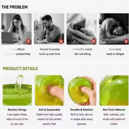 @Squishy Green Apple Stress Ball Soft Fidget Sensory Toy for ADHD Autism Slow Rebound Squeeze Toy for Adults Kids Christmas Gift
