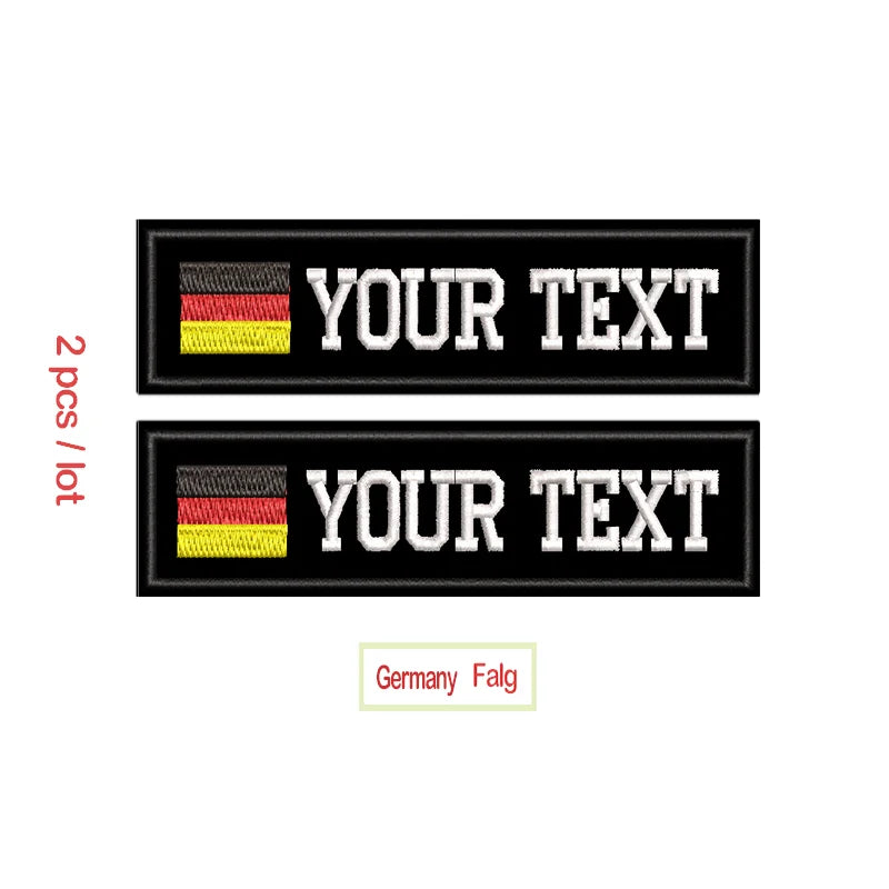Custom Name Embroidery Patch Army Black Patches US Brazil France UK Country Flag Personalized For Jacket, Bag, Coat; 2 Pcs/ Lot