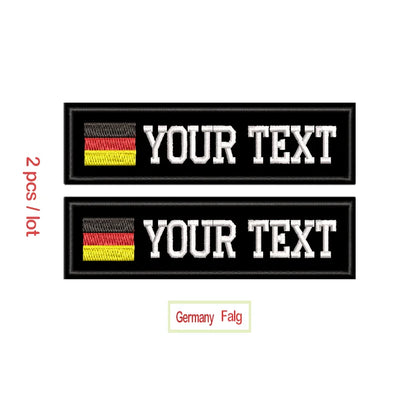 Custom Name Embroidery Patch Army Black Patches US Brazil France UK Country Flag Personalized For Jacket, Bag, Coat; 2 Pcs/ Lot