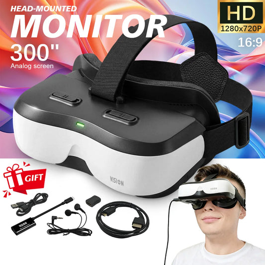 Portable Head Mounted Display HDMI Type-C, 300 Inch Virtual Screen Private Cinema Compatible with Switch Steam Deck PS5 PC
