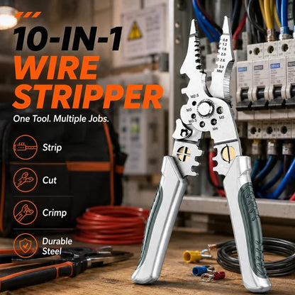 Ergonomic Grip Stainless Steel Electric Plier 8.5" Multi-purpose Wire Stripping Cutting Crimping Hand Tool