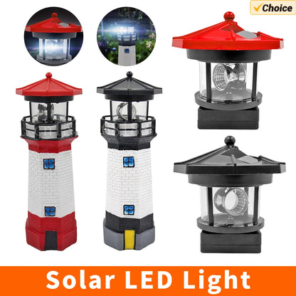 Lighthouse Shape Solar LED Light Garden Fence Yard Outdoor Adornment Smart Sensor Beacon Rotating Lamp Solar Light Decor