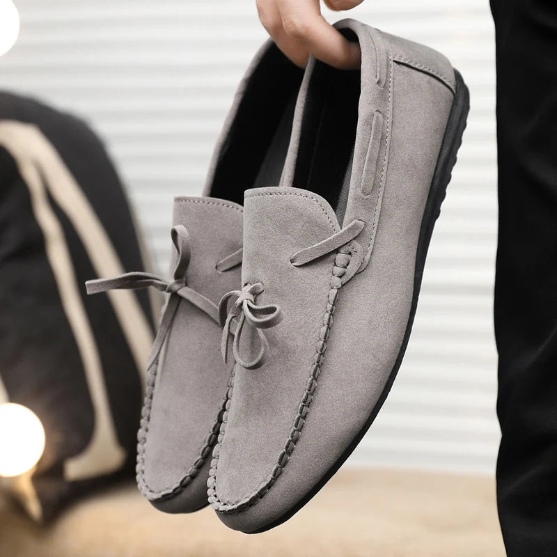Summer Leather Loafers For Men Moccasins Comfy Faux Suede Casual Shoes Man Slip-on Shoes Breathable Non-slip Men's Driving Shoes