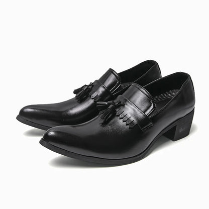 Pointed Fringed Leather Shoes for Men Casual British Style High Heels One-Piece Versatile for All Occasions Trendy for Business