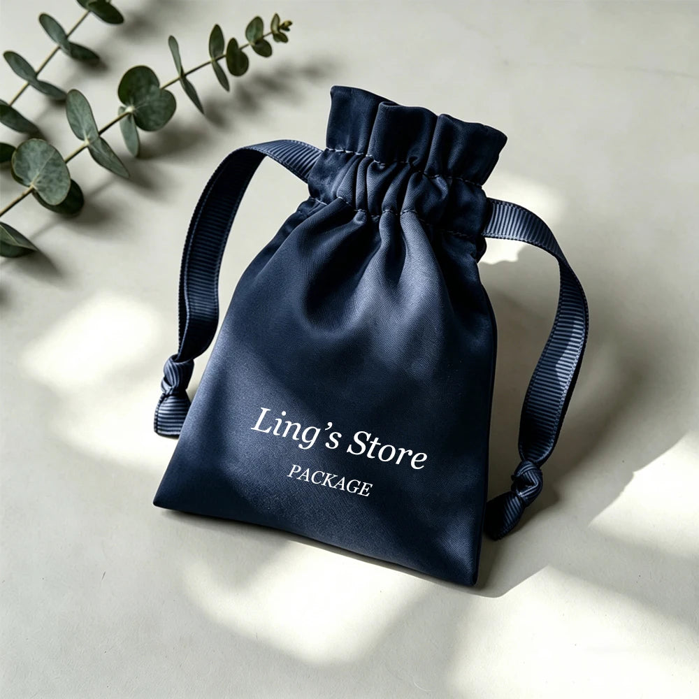 100Pcs Personalized Logo Jewelry Packaging Silk Satin Drawstring Bag Wedding Favors Candy Gift Pouch Ring Bracelet Cosmetic Sack
