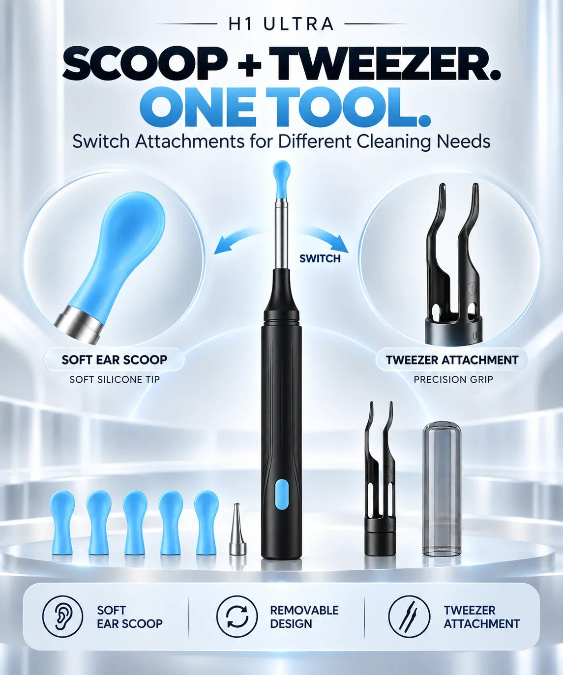 1000W HD Visual Ear Cleaner Camera Wireless Ear Wax Removal Tool 2 in 1 Ear Pick Tweezers USB Rechargeable Kit