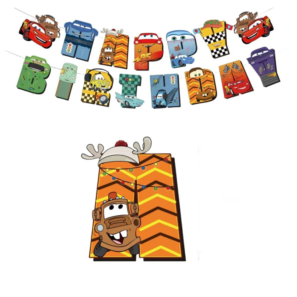 Cars Lightning McQueen Birthday Tableware Set Paper Cups Plates Tablecloth Napkins Banner Gift Bags Festive Event Essentials