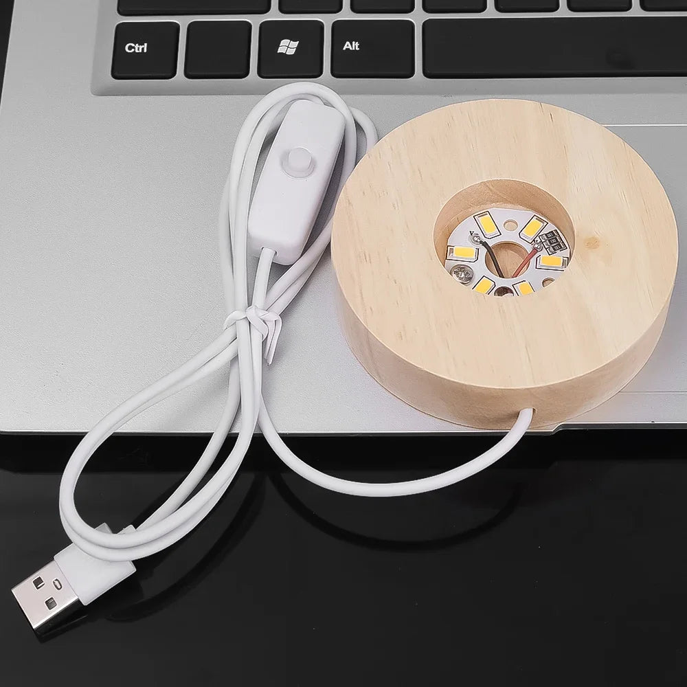 5-8cm Solid Wood LED USB Lamp Holder Display Base Night Light Luminous Bottle Coasters Crystal Ball Glass Ornament Stand Decor