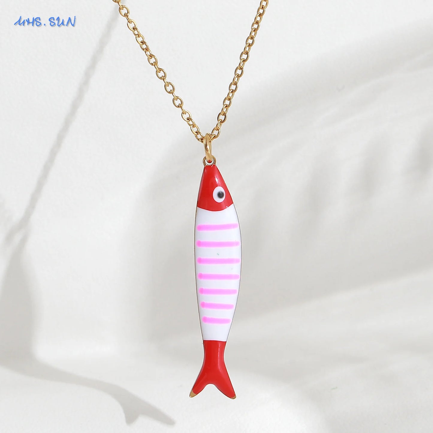 Cute Colorful Enamel Fish Pendant Necklaces For Women Girls Lovely Stainless Steel Gold Color Summer Waterproof Beach Jewelry