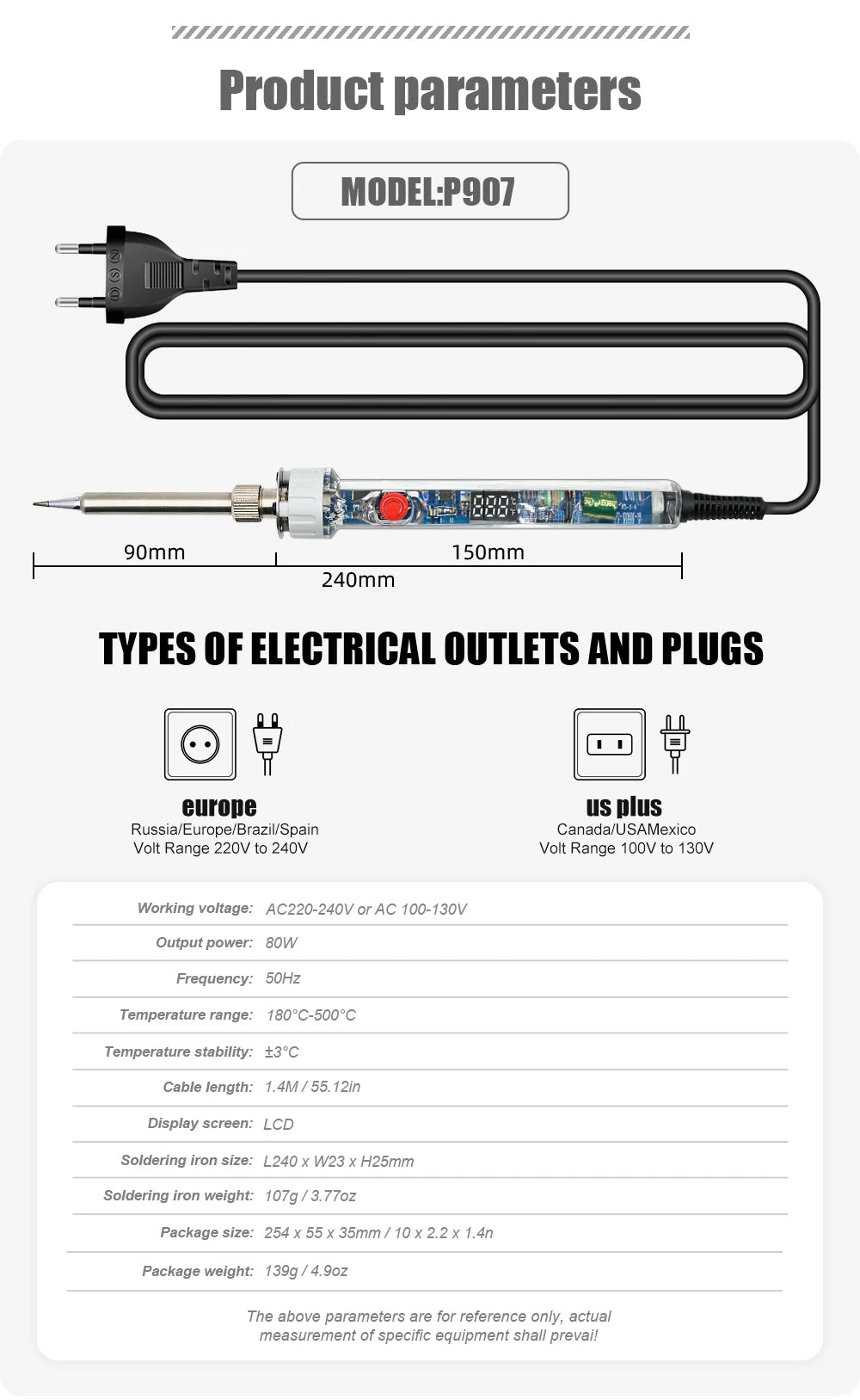 JCD 100W New Electric Soldering Iron P907 110V 220V Adjustable Temperature LCD Digital Display With Switch Welding Repair Tools