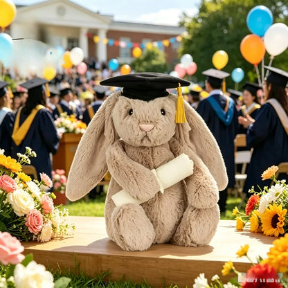Shy Bunny Graduation Outfit Graduation season Bonnie Rabbit Plush Toy with Floral Ears Kawaii Stuffed Doll Birthday Gift Room