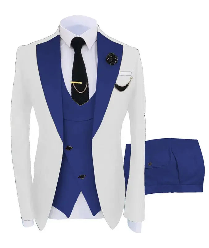 Men's Beige Three-Piece Formal Suit Set Shoulder-attached Collar Formal Wedding And Ball Suit Set Jacket+Vest+Pant