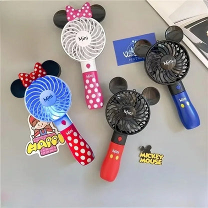 Handheld USB Charging Fan Cartoon Anime Character Mickey Mouse Shaped Desktop Electric Fan Kawaii Night Light Fan Toys Gif