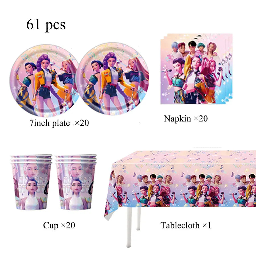 Demon Hunting Team Disposable Tableware Tablecloth Gift Bag Birthday Party Decoration Supply Classroom Reward Prize Fun Toy Gift