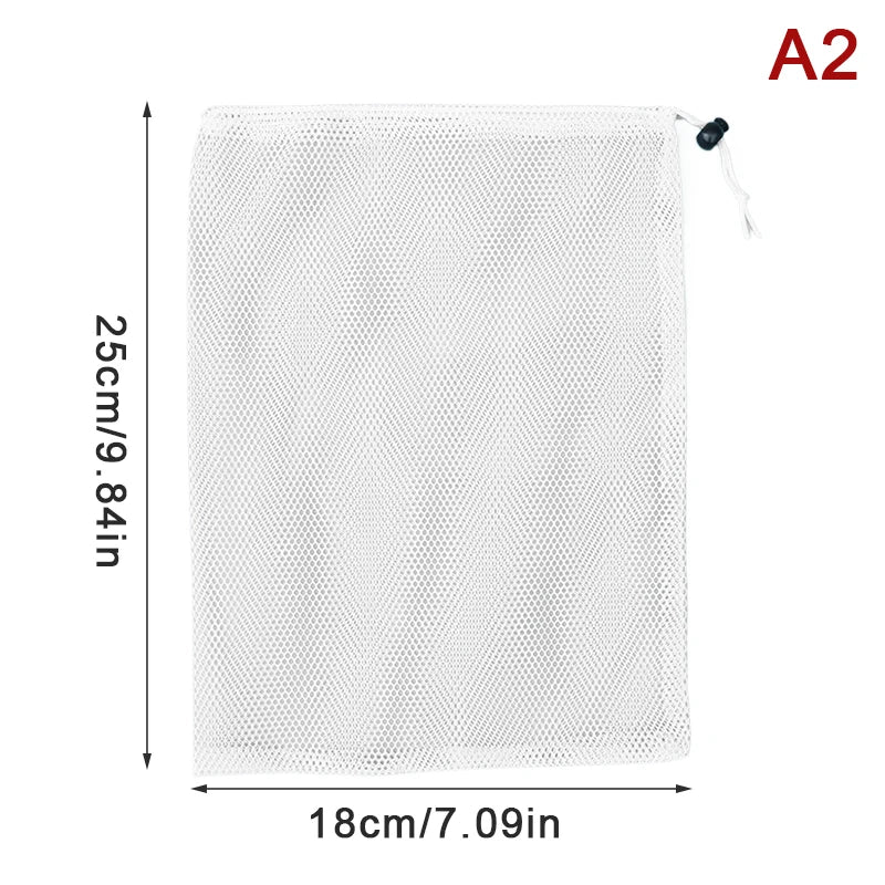 Black White Durable Mesh Drawstring Bag Storage Pouch Multi Purpose Home Travel Outdoor Activity Laundry Bag Stuff Sack