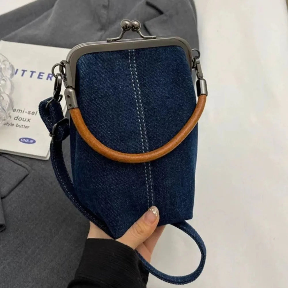 New Vintage Style Women Handbag Fashionable Navy Blue Designer Shoulder Bag Versatile Lady‘s Denim Purses Crossbody Bags