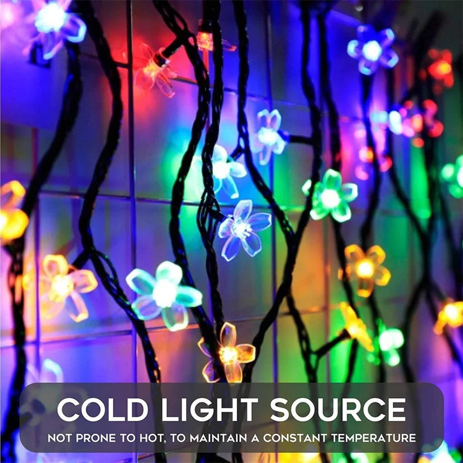 Outdoor Solar Led String Lights Cherry Flowers  Light Strings 8 Lighting Modes Solar Lamp for Camping Wedding Christmas Decor